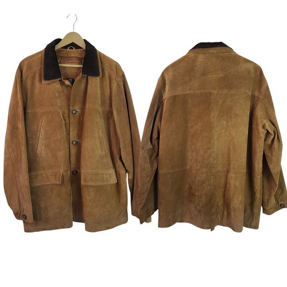 Knightsbridge Caramel Brown Suede Leather Vintage Coat Zip Out Quilted Liner L - Picture 1 of 5